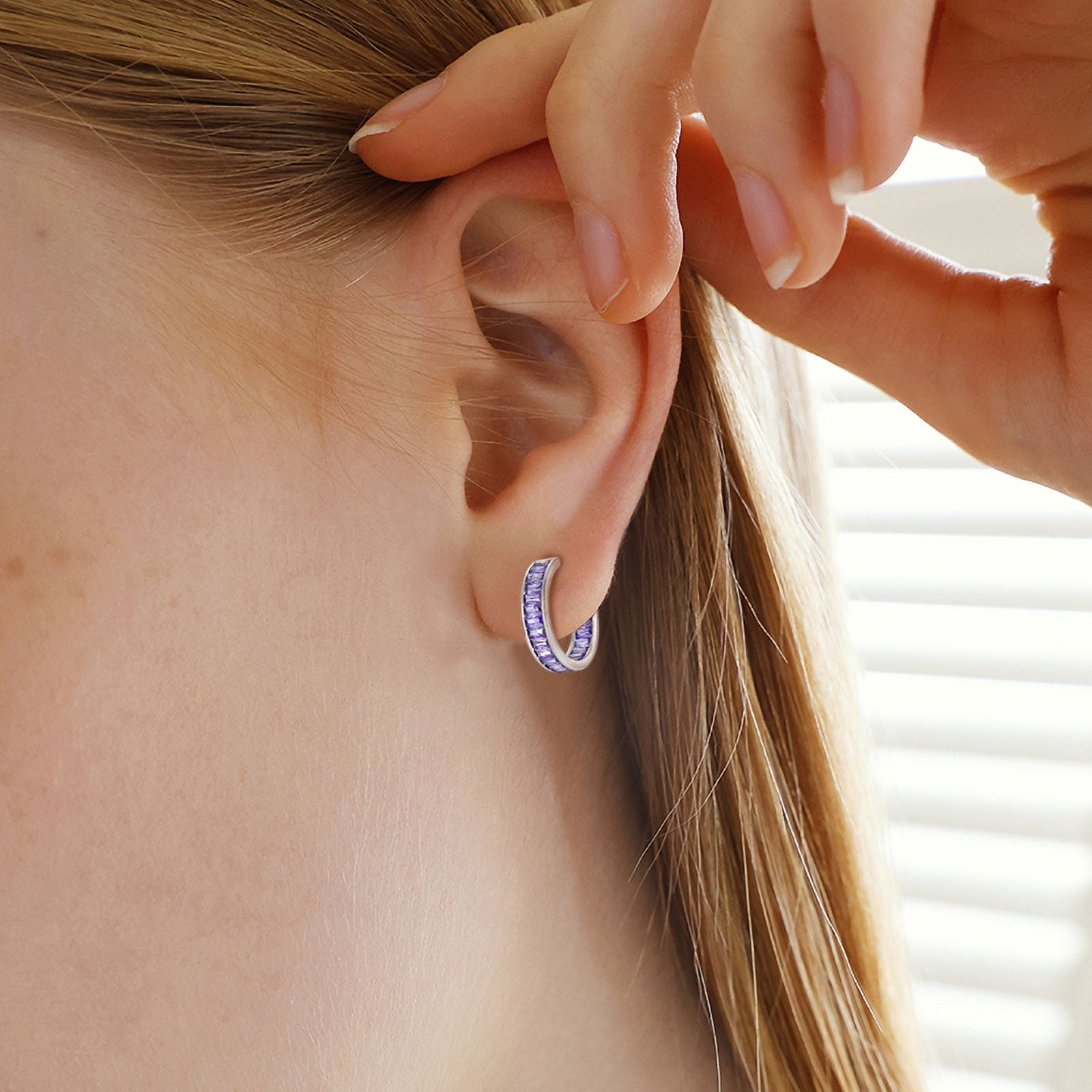 Hoop Earrings for Women 925 Sterling Silver Purple 5A Cubic Zirconia Full Diamond Earrings