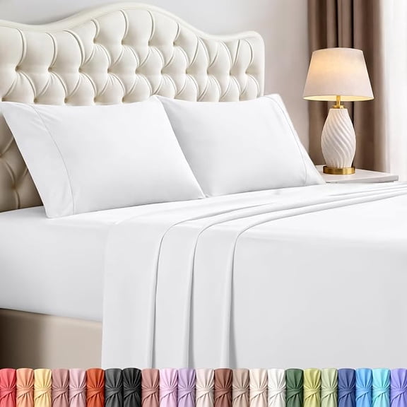 Utopia Bedding Solid 4 Piece Bed Sheets Set For Adults - Microfiber, Fade Resistant (Queen, White)