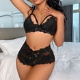 thumbnail image 1 of Floral Lace Sexy Lingerie Set, Strappy Bow Hollow Bra & Semi-sheer Boyshort Panties, Women's Sexy Lingerie & Underwear, 1 of 5