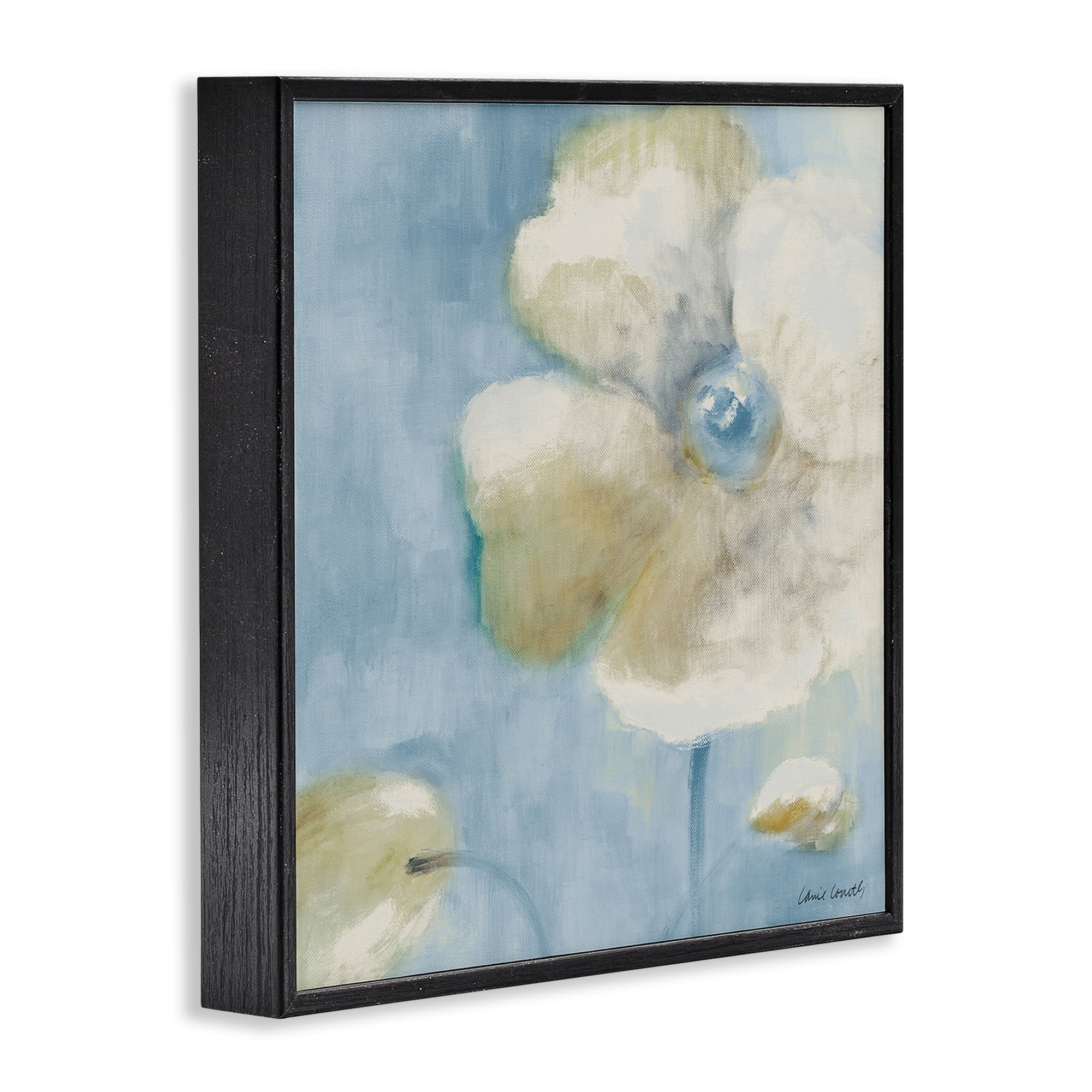 Stupell Industries White Blossom on Blue Botanical & Floral Painting Black Framed Art Print Wall Art, 24 x 24