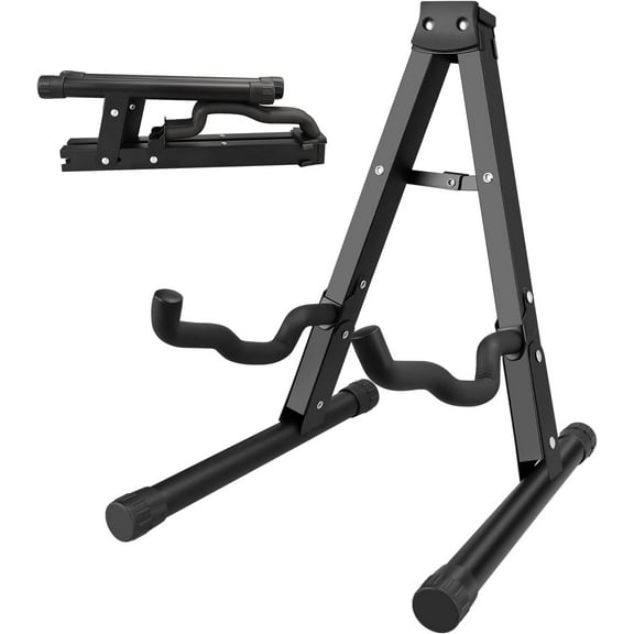 Sturdy Folding Guitar Stand 1 Pack with Rubber Arms Supports Ukulele and Bass