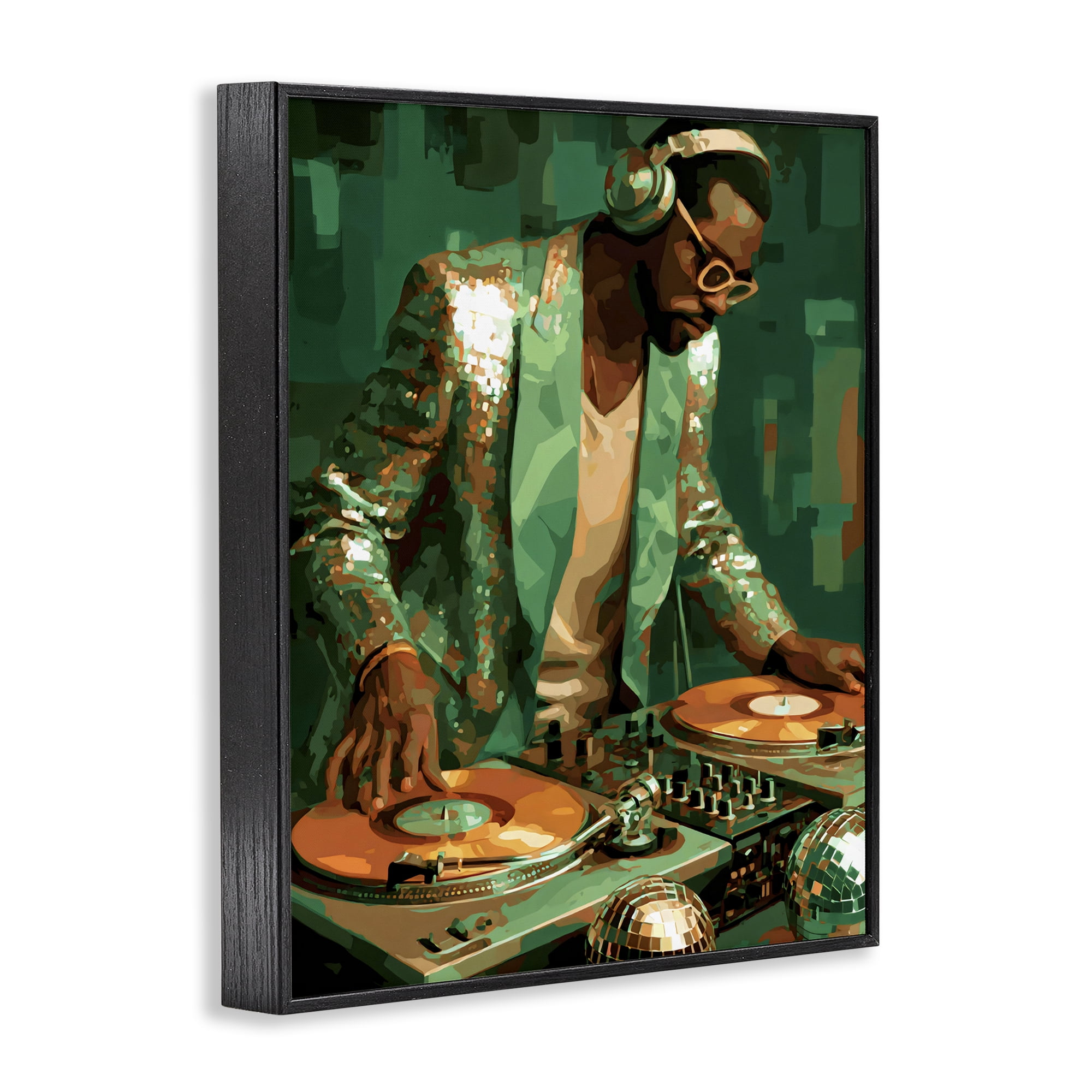 Stupell Industries Green Disco DJ Music Black Framed Giclee Art, design by Franklyn Gregory