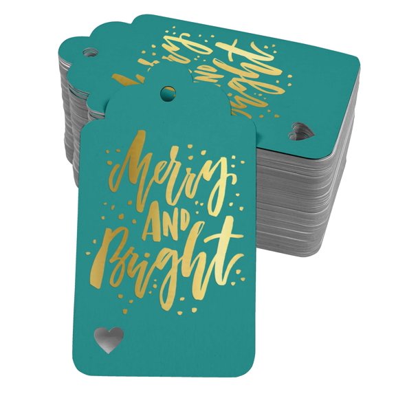 Inkdotpot Pack Of 100 Real Gold Foil Paper Tags Merry And Bright Christmas Favor Hang Tags
