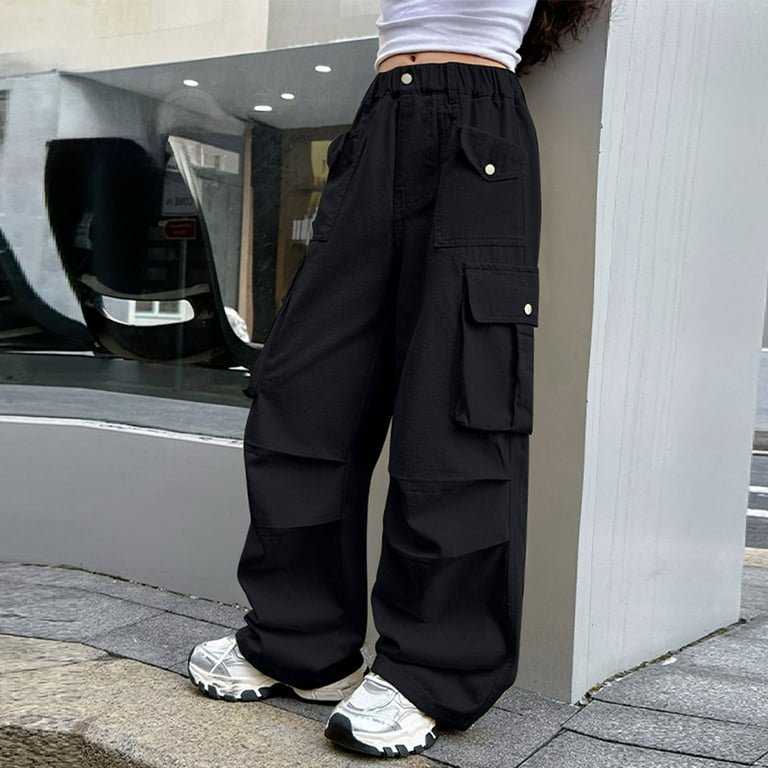 Caqnni Little Girls Cargo Pants Elastic Waist Cargo Jogger Pants
