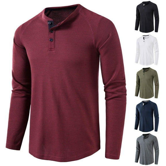Utoimkio Men's Long Sleeve Stand Collar Shirts Button Down Pullover Blouses Basic Designed Loose Undershirt Comfortable Breathable T Shirts for Men