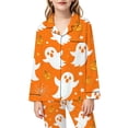 thumbnail image 4 of RUTAYY Girls Pajama Set Lapel Long Sleeve Top and Long Pants Halloween Ghost Pumpkin Web Star Graphic Comfortable Nightwear Orange, 4 of 4