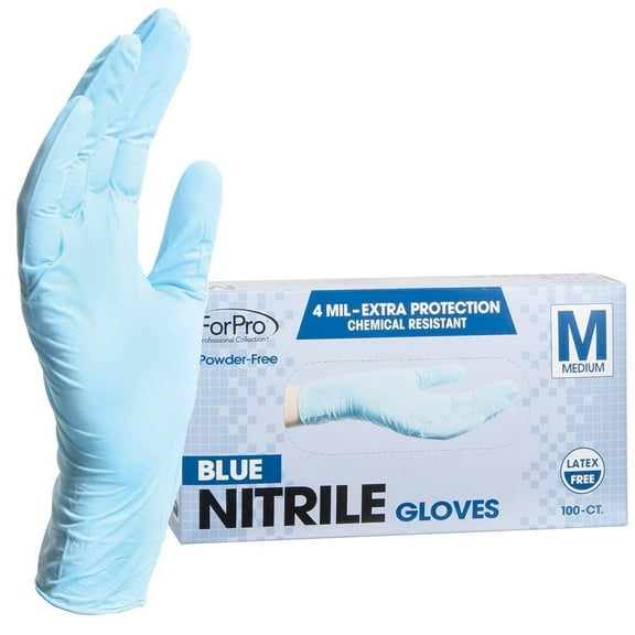 ForPro Professional Collection Disposable Nitrile Gloves, Chemical Resistant, Powder-Free, Latex-Free, Non-Sterile, Food Safe, 4 Mil, Blue, Medium, 100-Count,140665