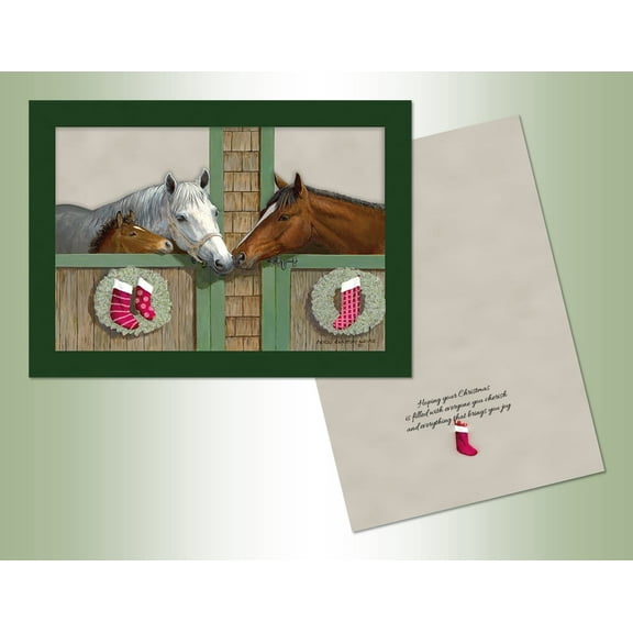 LPG Greetings Brown and White Horses Touching Noses in Stable Box of 12 3D Pop Out Christmas Cards