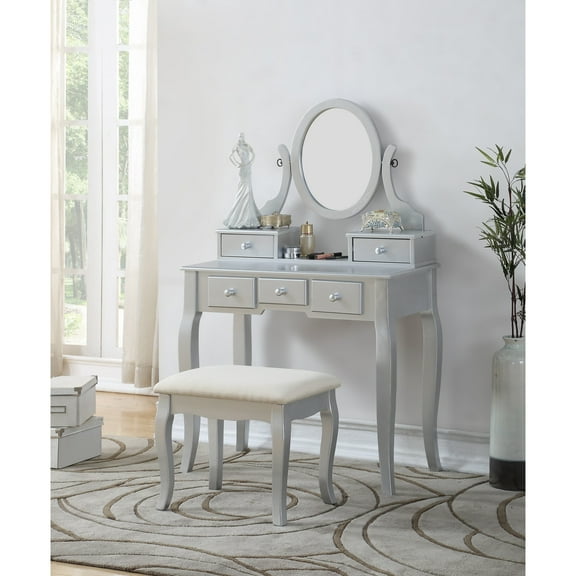 Roundhill Ashley Wood Makeup Vanity Table and Stool Set, Multiple Colors