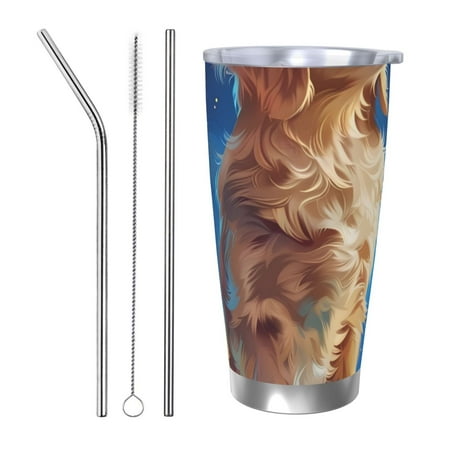 

Bingfone Starry Sky Cloud Dog for 20 Oz Stainless Steel Travel Mug Double Wall Water Coffee Cup for Home Office Outdoor Works Great for Ice Drinks and Hot Beverage-Straw Three-piece Set