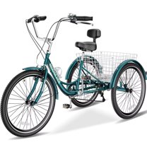 Lilypelle Adult Tricycle 24" Wheels Low Stepover Frame Bike, 7-Speed Shimano Derailleur Trike, 3 Wheels Bike with Basket, Dark Green