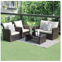 Homiyad 4-Pieces Outdoor Patio Furniture Set PE Rattan Wicker with Brown