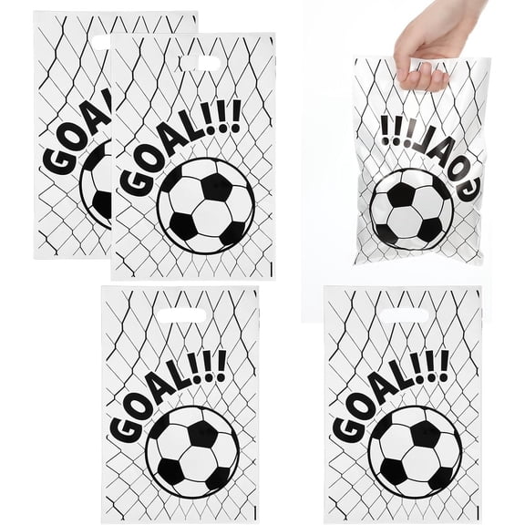 Football Gift Bag 50pcs Candy Plastic Bag with Handle for Birthday Sports Themed(9.84×6.49in)
