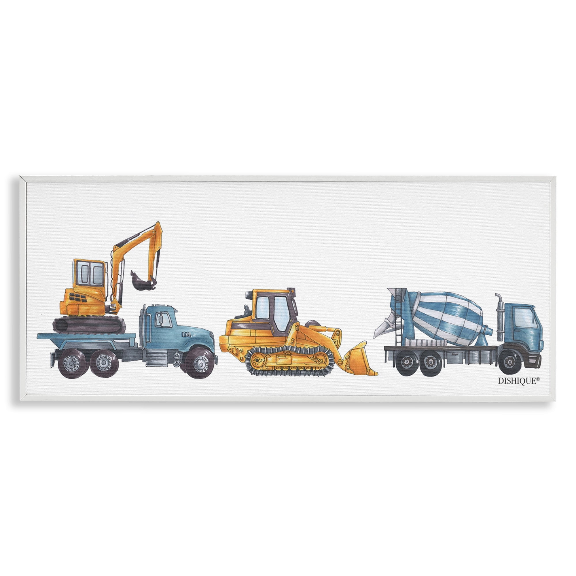 Stupell Industries Construction Vehicles Bulldozer Trucks Driving Illustration Graphic Art White Framed Art Print Wall Art, Design by Dishique