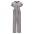 thumbnail image 3 of Black & Friday Deals Usmixi Jumpsuits for Women Dressy Plus Size Casual Solid Button up Cotton Linen Loose Long Jumpsuits Overalls Summer Lapel Short Sleeve Plain Maxi Formal Rompers Gray xxl, 3 of 5