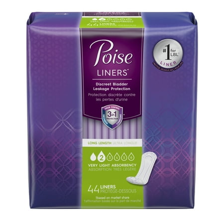 Poise Incontinence Panty Liners, Very Light Absorbency, Long (Choose Your Count)