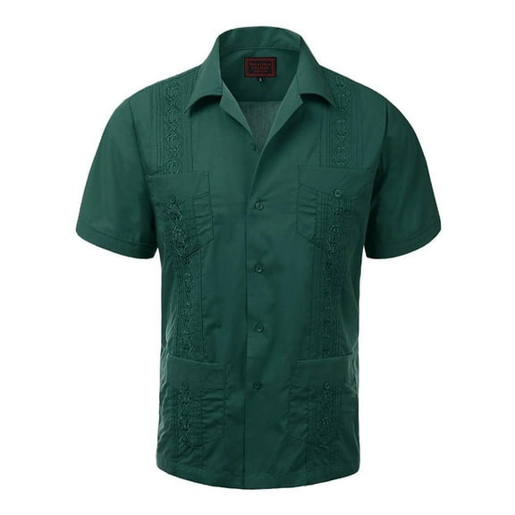Guayabera Men's Cuban Beach Wedding Short Sleeve Casual Dress Shirt D Green XL