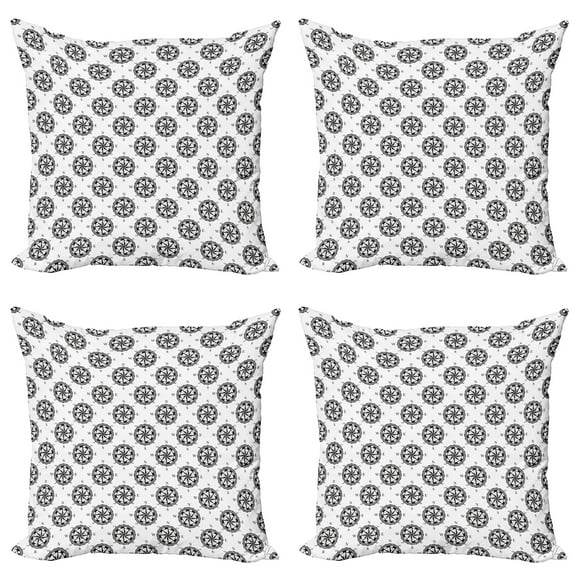 Ambesonne Compass Throw Pillow Cover 4 Pack, Vintage Exploration, 20", Black White