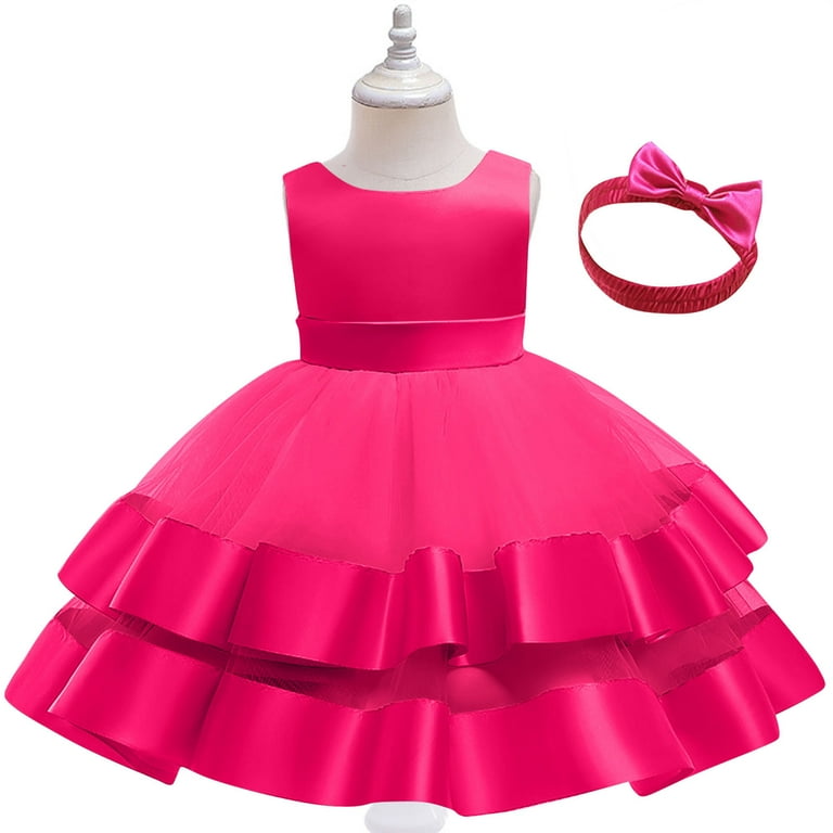 Spazoro Toddler Baby Girls Dress Skirts, Sleeveless Bowknot 2025 Saving Princess Pageant Party Birthday Wedding Mesh Dresses for Child Girls Hot Pink