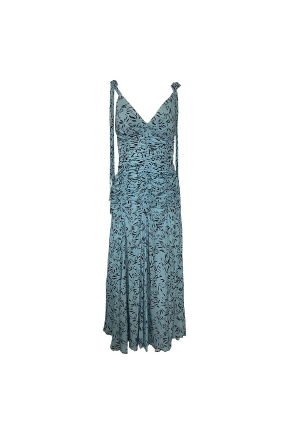 Pre-Owned Proenza Schouler Leaf Print Ruched Midi Dress in Light Blue Viscose