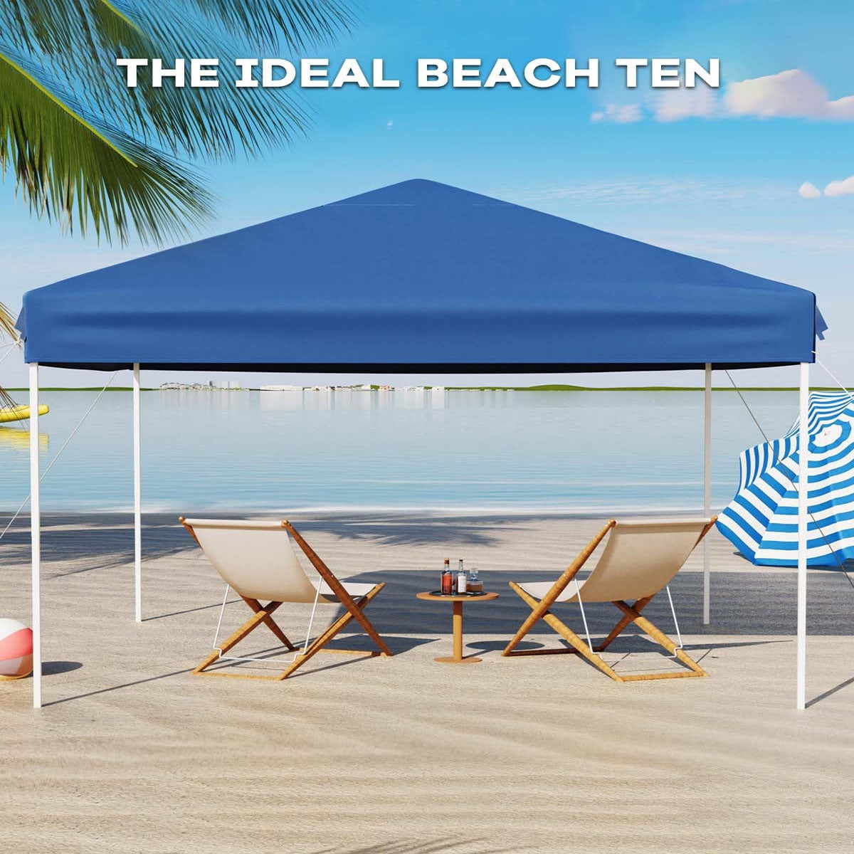Soonbuy 10x10 Pop Up Canopy with 3 Sidewalls,Easy Up Camping Tent with One Button Push Setup - 1 Roller Bag, 3 Adjustable Height, 4 Weight Bags for Deck, Garden, Sports, Beach, Party