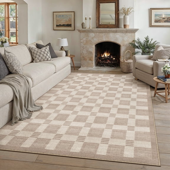 BERTHMEER 5'x7' Area Rugs for Living Room Bedroom Dining Room Farmhouse Kitchen Office Geometric Modern Rugs Machine Washable Non Slip Indoor Carpets,Beige
