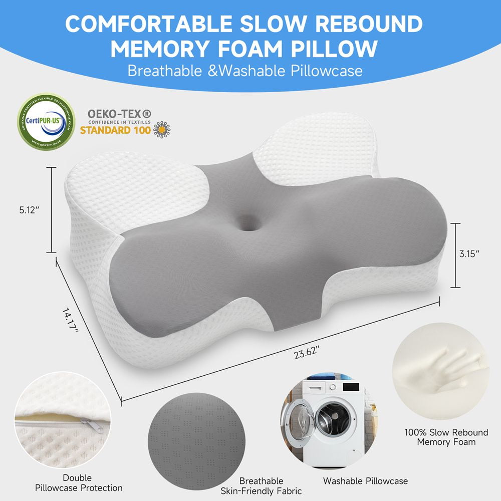 Z-hom Memory Foam Pillow, Adjustable Cooling Cervical Pillow for Neck Pain Relief, Bed Pillow for Side Back Stomach Sleeper with Breathable Pillowcase for Sleeping