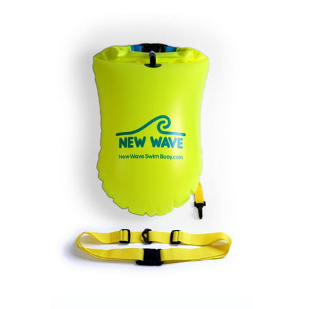 New Wave Swim Buoy for Open Water Swimmers and Triathletes - Light and Visible Float for Safe Training and Racing - Fluo Green 20 Liter (Best Open Water Swim Buoy)