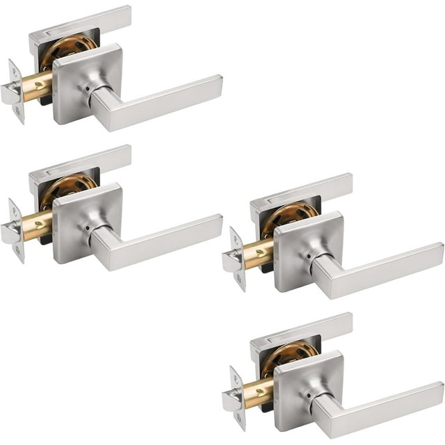 Square Passage Door Handles Interior Matte Door Handles Indoor Keyless Non-Locking Lever Set for Hallway or Closet Doors Reversible for Right/Left Handed Door