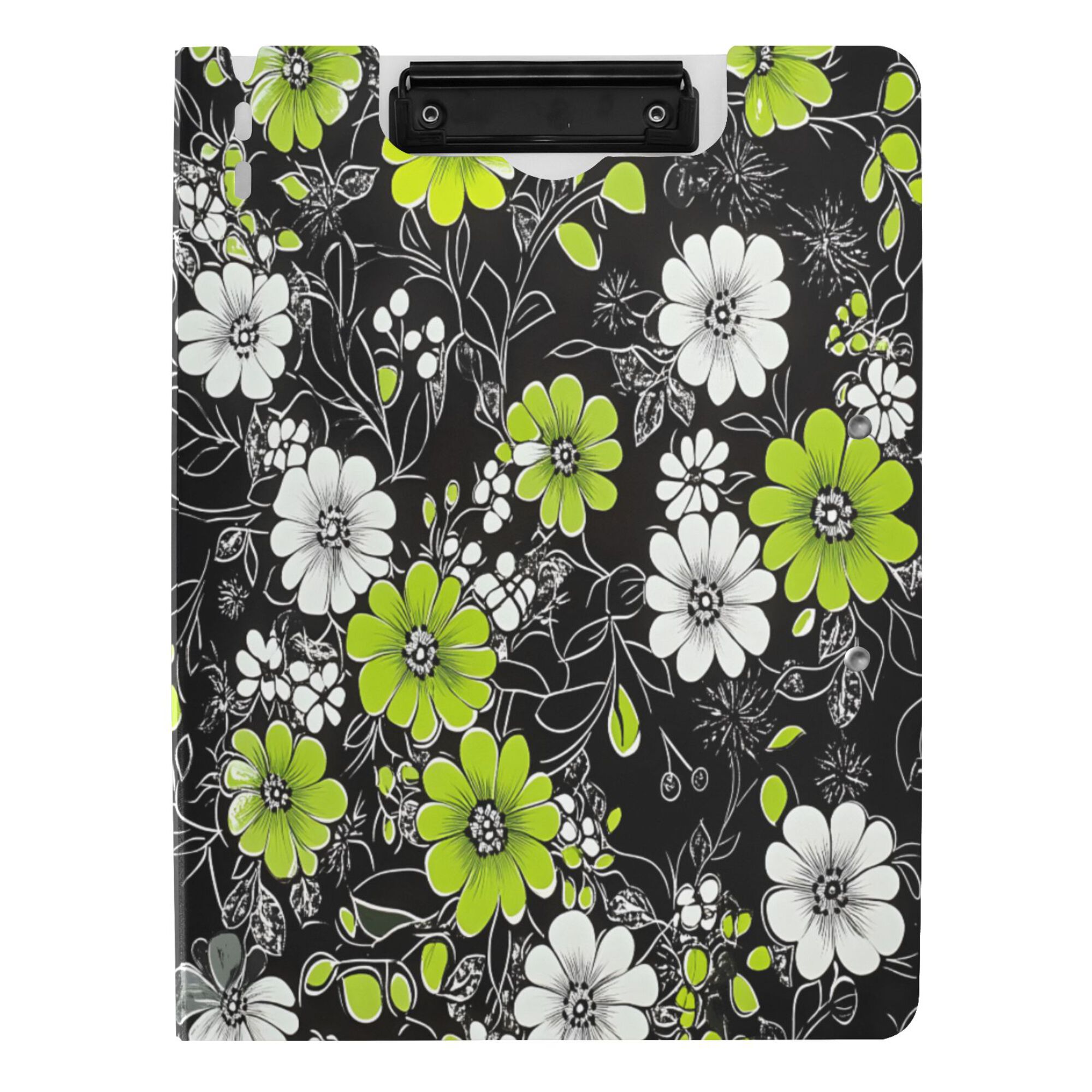 FORMRS A4 Clipboard Folder with Pen Holder Horizontal Foldable School Office Binder, White Flower Pattern