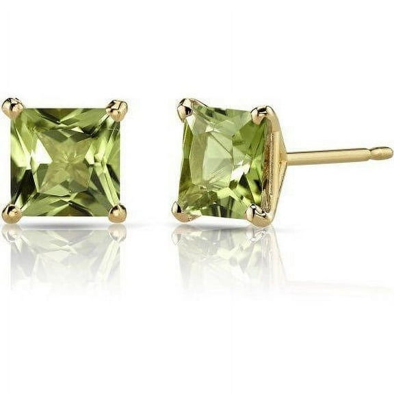 Bonjour Jewelers 24k Yellow Gold Plated 2 Cttw Peridot Princess Cut Stud Earrings