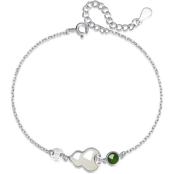 14K Gold Natural Jade Bracelet, Good Luck Calabash Jade Bracelet - Perfect Birthday and Mother's Day Gift for Mom, Wife and Girlfriend