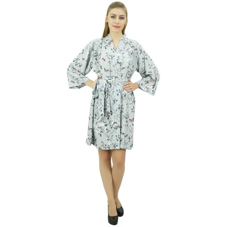 

Bimba Women s Gray Floral Printed Georgette Bridesmaid Getting Ready Coverup-10