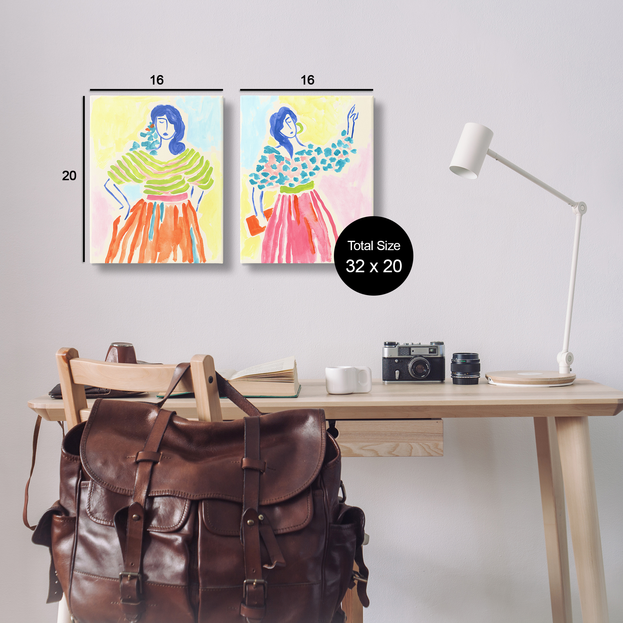 Stupell Industries Stylish Women Bright Hues People Painting Wrapped Canvas Art Print Wall Art, 16 x 20, Set of 2
