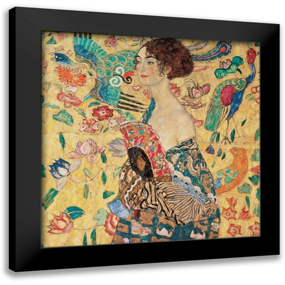 Klimt, Gustav 12x12 Black Modern Framed Museum Art Print Titled - Donna con ventaglio