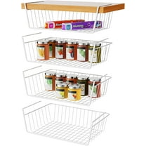 Pantry Shelves, Duslogis 4 Pack Under Shelf Basket Metal Basket Organizer Under Cabinet Storage with Rustproof Coated for Kitchen Pantry Cabinet Shelves, White