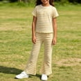 thumbnail image 2 of Zpanxa Girls Outfits Girls Striped Short Sleeve Tee and Flare Pants Set Ruffle Hem 2 Piece Casual Outfit, 2 of 5