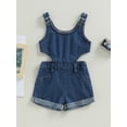 thumbnail image 2 of Coduop Baby Girl Suspender Jumpsuit Casual Sleeveless Denim Rompers Shorts Summer Clothes for Newborn Toddler Streetwear, 2 of 7