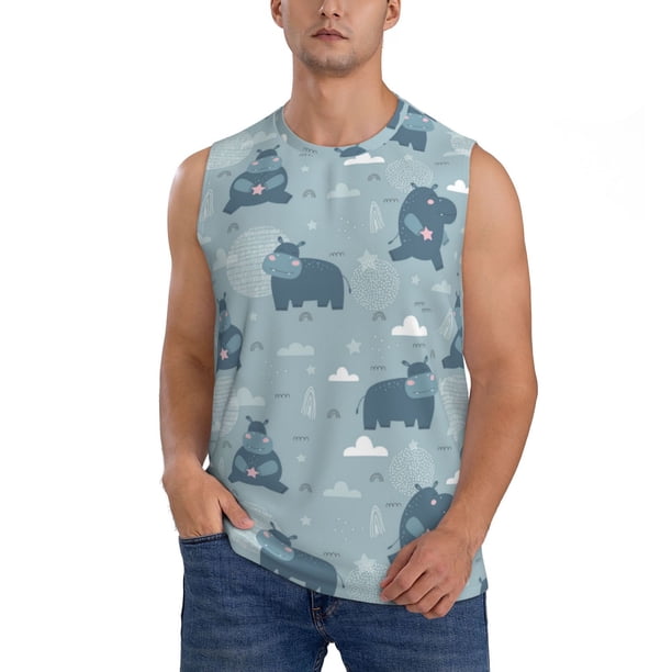 Balery Cute Hippopotamus Camisetas sin mangas para hombre, absorbe la humedad y protege contra el mal olor.-Small