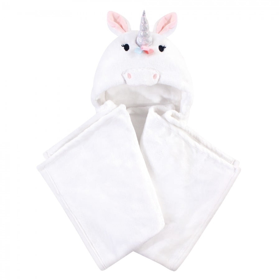 Hudson Baby Infant Girl Hooded Animal Face Plush Blanket, Rainbow Unicorn, One Size