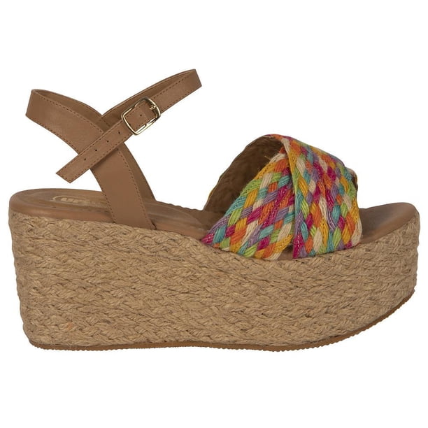 759-18 Sandalia con Plataforma de 8 cm para Dama Mujer en Multicolor, Elaborado de Yute. Cklass 759-18