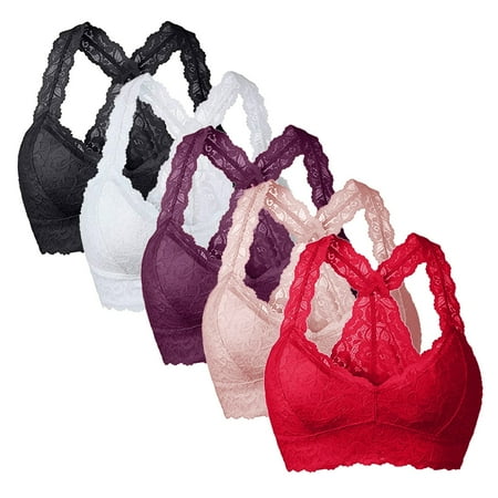 Pavied Sports Bra Wireless Bras Feelingirl Bra Women Plus Size 5PC Vest Crop Wire Bra Lingerie V Neck Underwear Lingerie S 3XL Womens Bras Clearance Multi-color 3XL