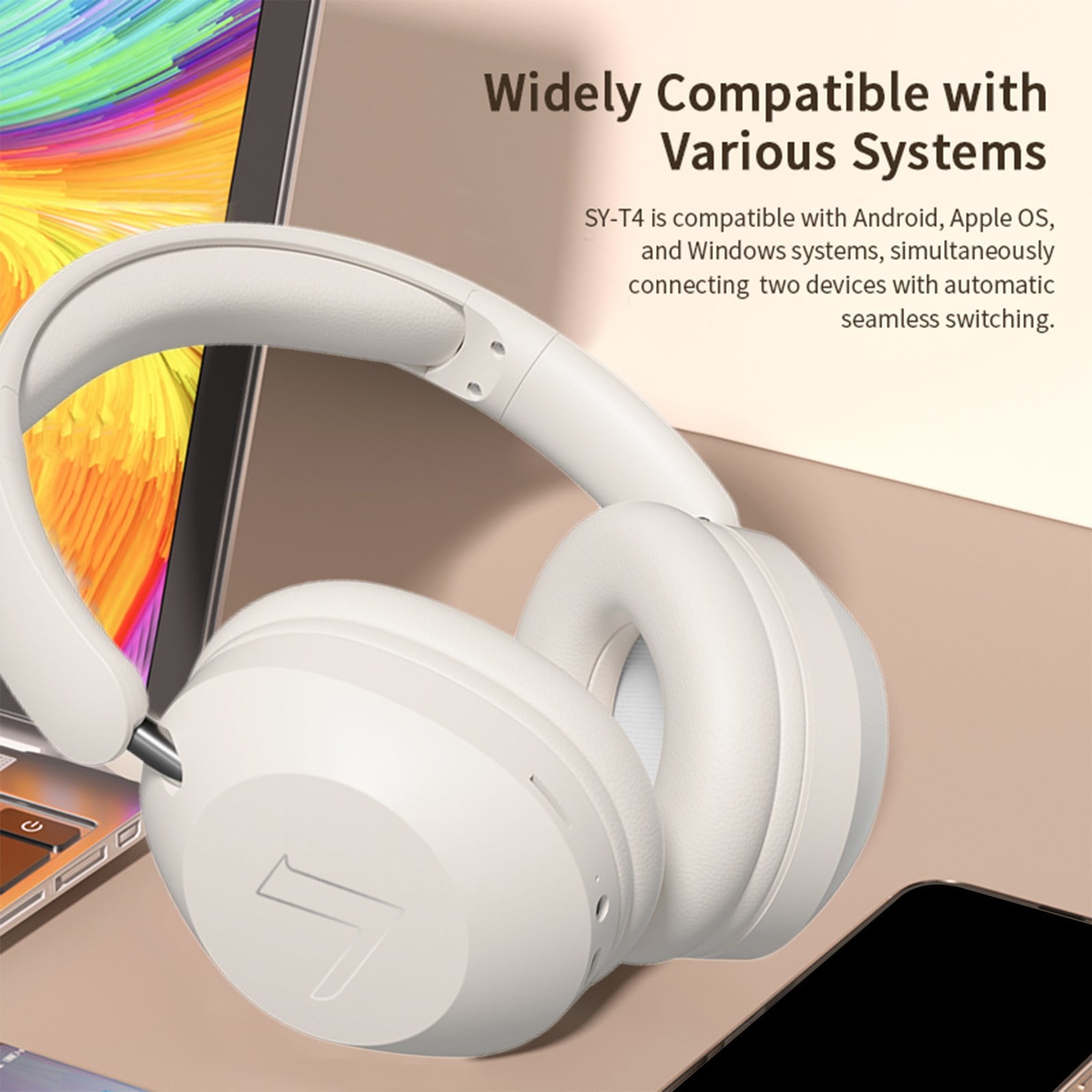 Wireless Over-Ear Headphones - Hi-Res Audiophile Sound, Adaptive Noise Cancellation, Parametric EQ, 60 Hour Battery Life, Includes USB-C Low-Latency Bluetooth Adapter,White
