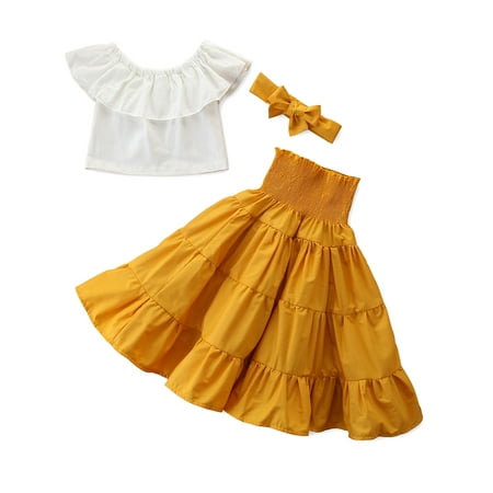

CenturyX Newborn Baby Girls Summer Outfits Set Ruffled Crop Tops High Waist Tutu Skirts Dress Clothes Yellow 5-6 Years