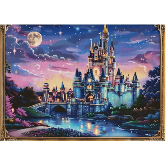 Beautiful Colorful Castle under Moonlight DIY 11CT Stamped Cross Stitch Kits for Beginners Easy Needlepoint Embroidery Counted Cross Stitch Art Craft for Wall Decoration 12x16inch(4)