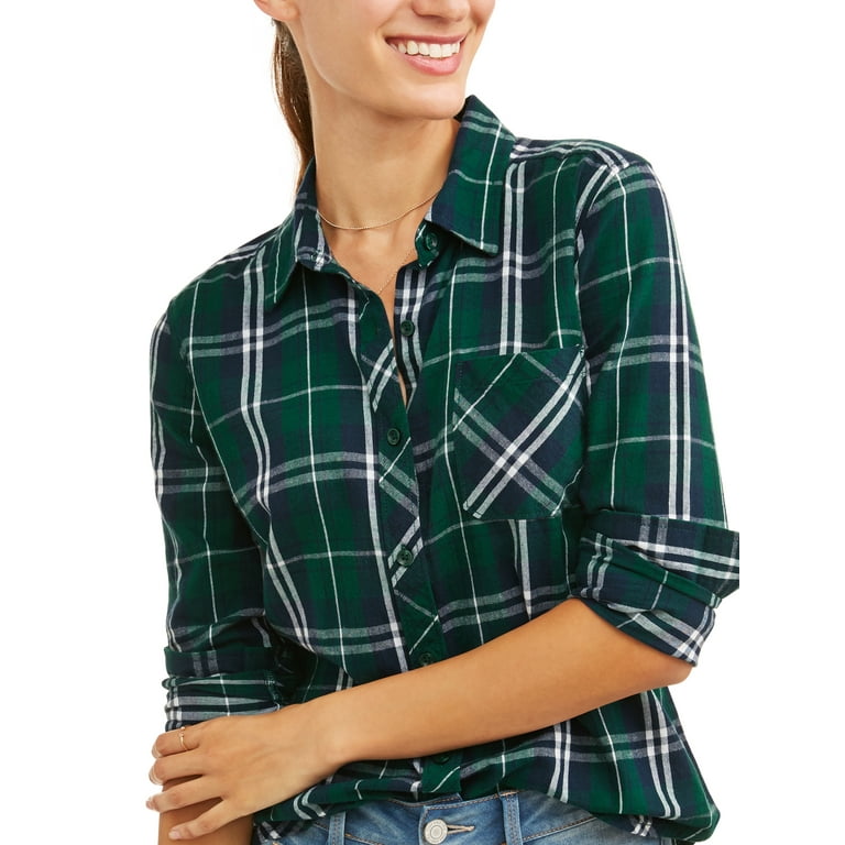 Time and Tru Women's Brushed Cotton Plaid Shirt