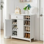 UBesGoo Wooden Shoe Cabinet w/ 1 Drawers & 2 Doors 10 Pairs, for Entryway Hallway Bedroom, White
