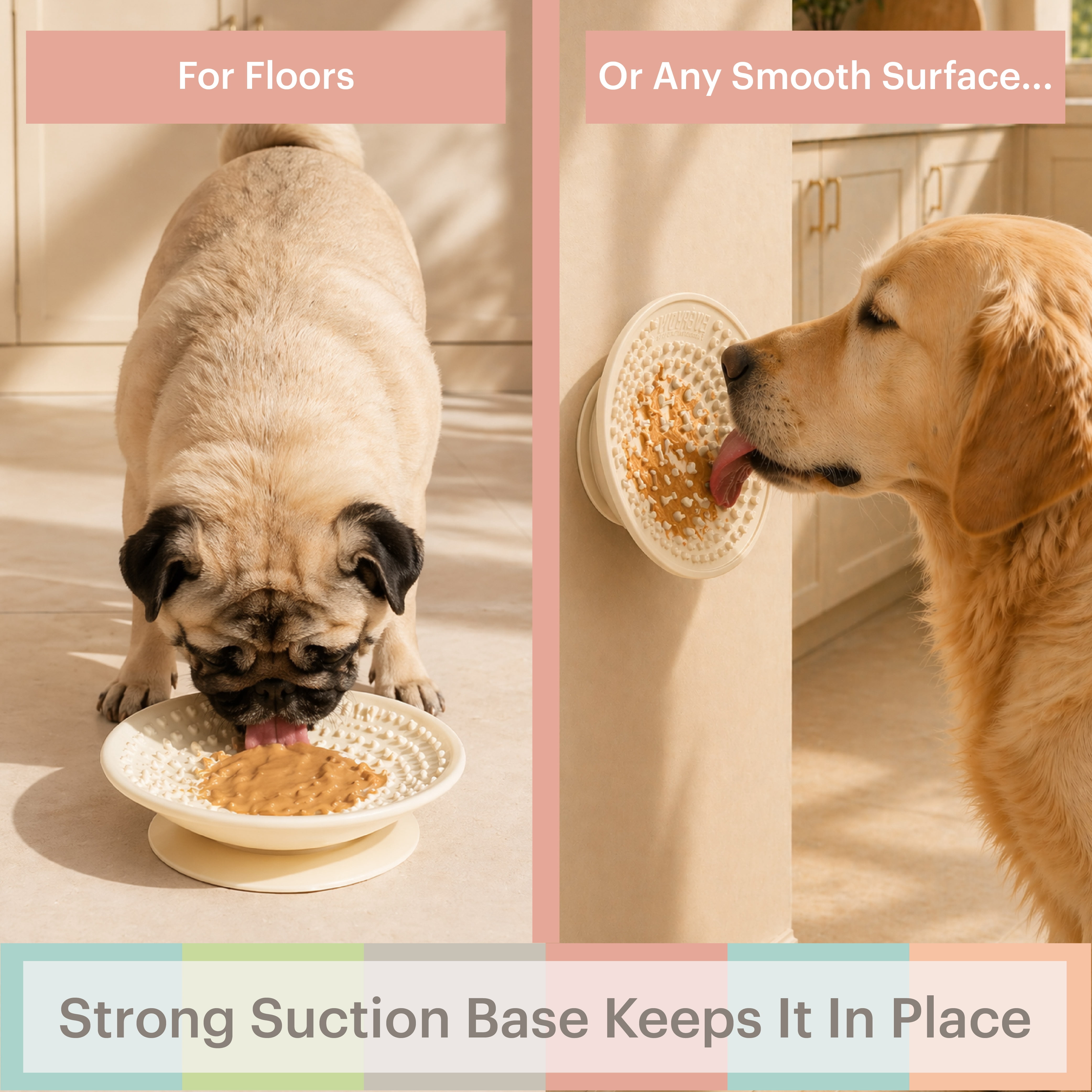 Martha Stewart Occupy Lick Bowl for Cats - Cream - Slow Feeder - Suction Bottom