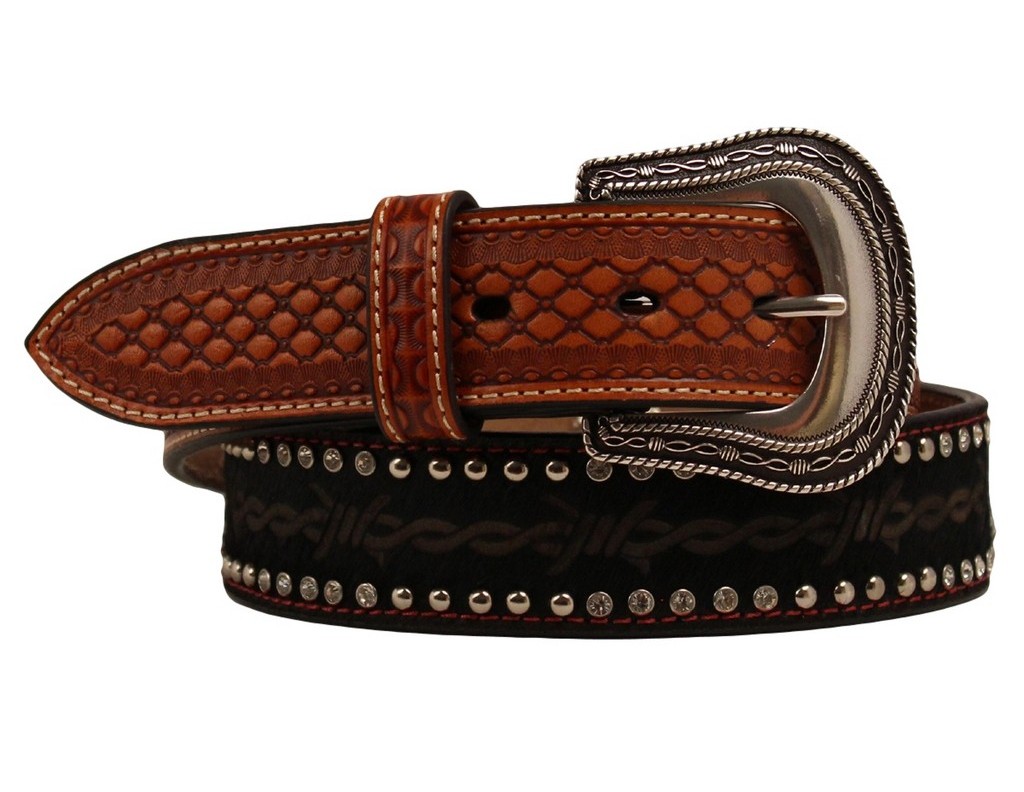 Nocona Nocona Western Belt Mens Barbed Conchos Studs Crystals Black