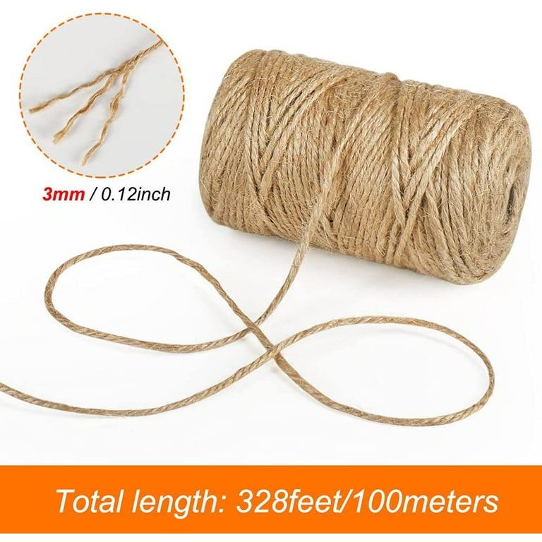 3mm Twine, 328 Feet Garden Twine Heavy Duty 3Ply Natural Jute String for  Arts, Crafts, Gift Wrapping and Climbing Plants (Brown) 